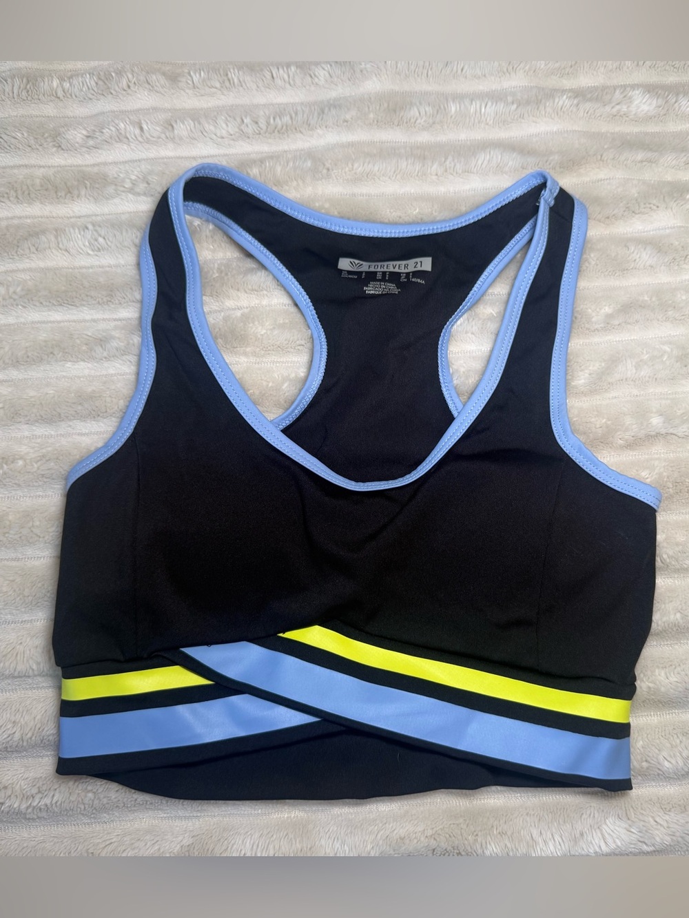 Forever 21 Black Sports Bralette with Light Blue & Neon Yellow Accents